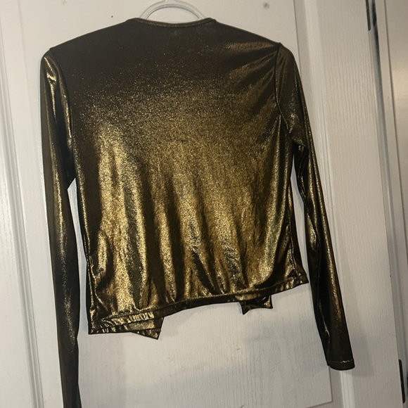 Y2K Gold Metallic Long sleeve slick Wrap top Bolero liquid - Picture 3 of 6